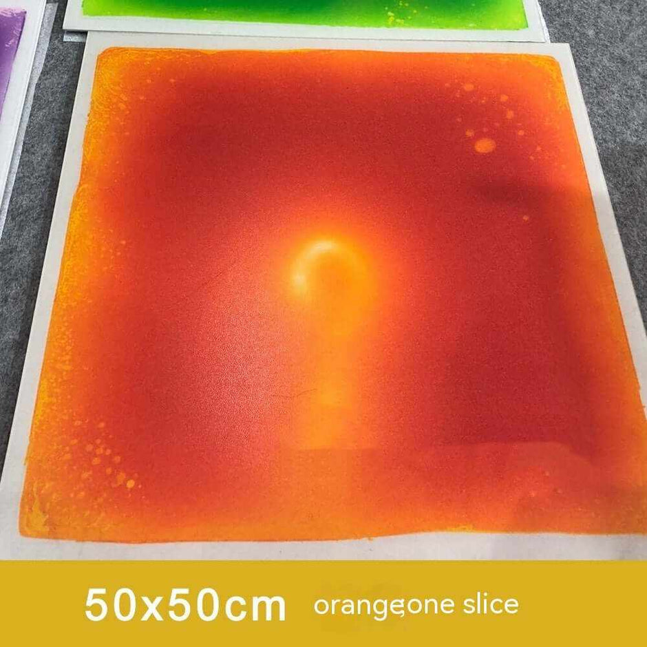 Early Education Sensory Liquid Tile, orange slice design, 50x50cm, colorful engaging floor mat for sensory development.