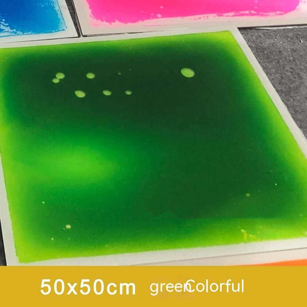 Early Education Sensory Liquid Tile in green with colorful liquid patterns, 50x50cm, ideal for sensory development.