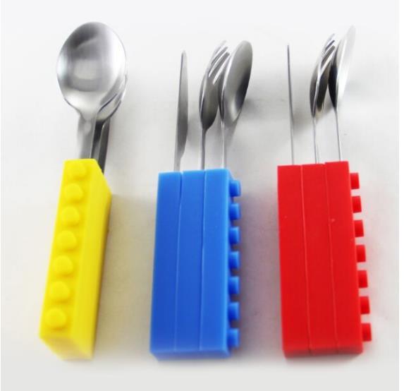 Build & Bite: 3PCS Brick Cutlery Set