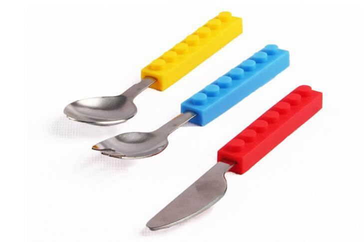 Build & Bite: 3PCS Brick Cutlery Set