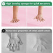 Image comparing high density sponge with quick recovery and traditional pearl cotton for climbing foam playset.