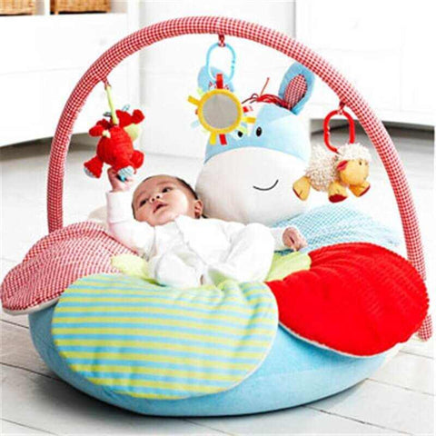 Infant enjoying on a colorful Baby Inflatable Play Mat with engaging toys for sensory development.