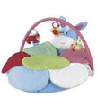 Baby inflatable play mat with soft fabric, colorful design, and hanging toys for sensory development.