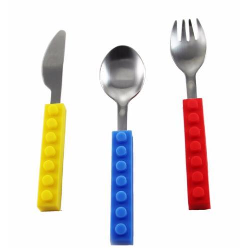 Build & Bite: 3PCS Brick Cutlery Set