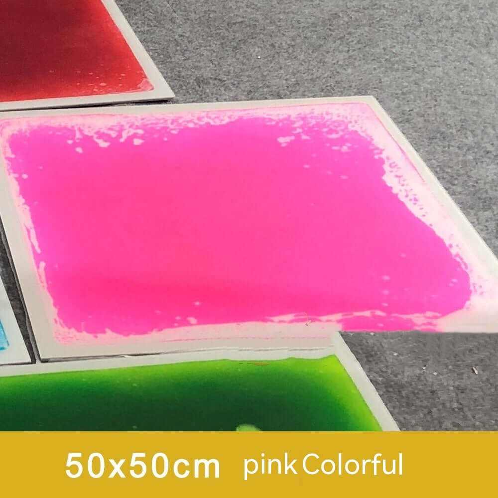 Pink 50x50cm interactive sensory liquid tile for early education, enhancing sensory play and movement.