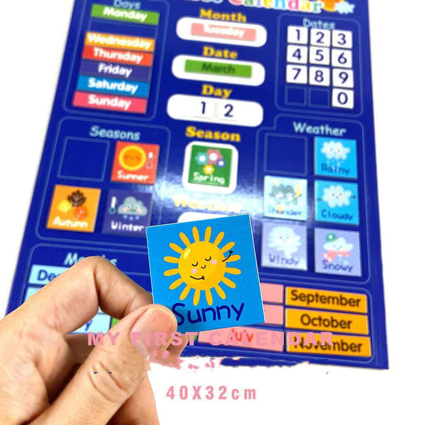 Interactive Magnetic My Daily Calendar showing weather and emotions for educational use.