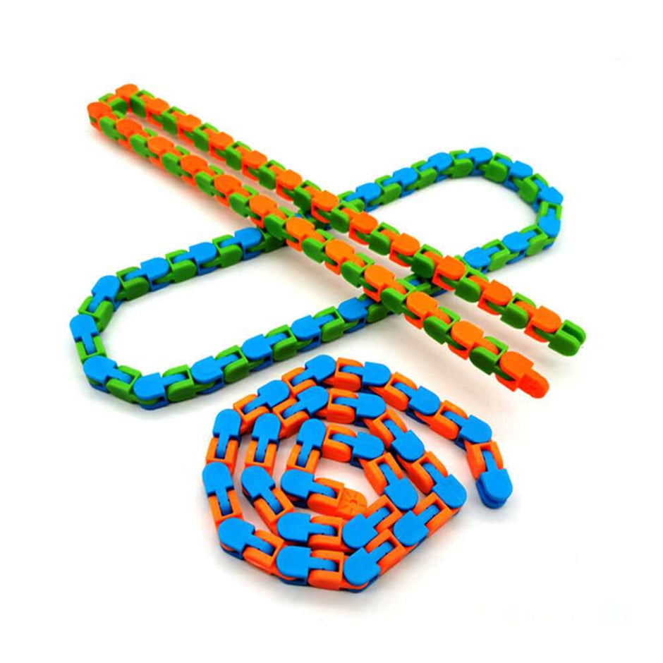 Colorful fidget chain made of plastic, designed for stress relief and creative shape morphing. Perfect for adults.