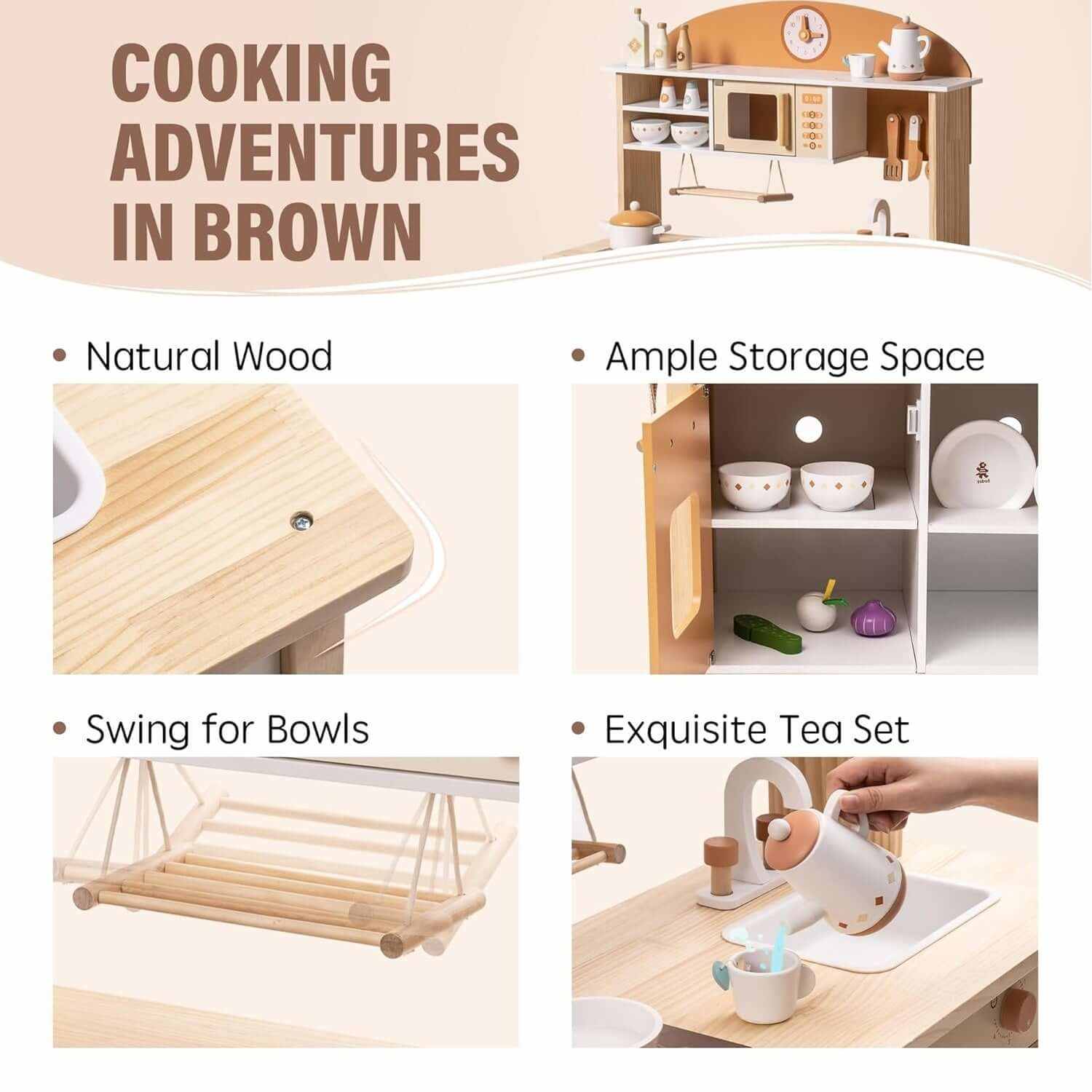 New Large Wooden Kitchen Playset With Accessories