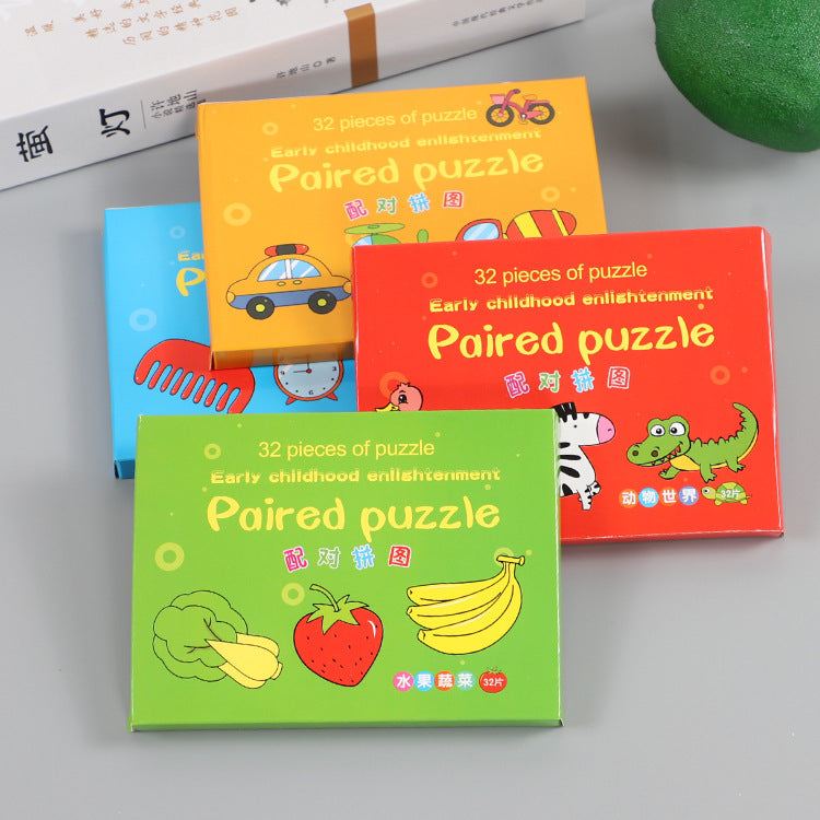 Colorful boxes of Early Learning Matching Puzzles for kids featuring various cartoon characters and themes.