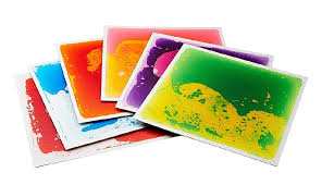 Colorful early education sensory liquid tiles stimulating creativity and sensory development for children.